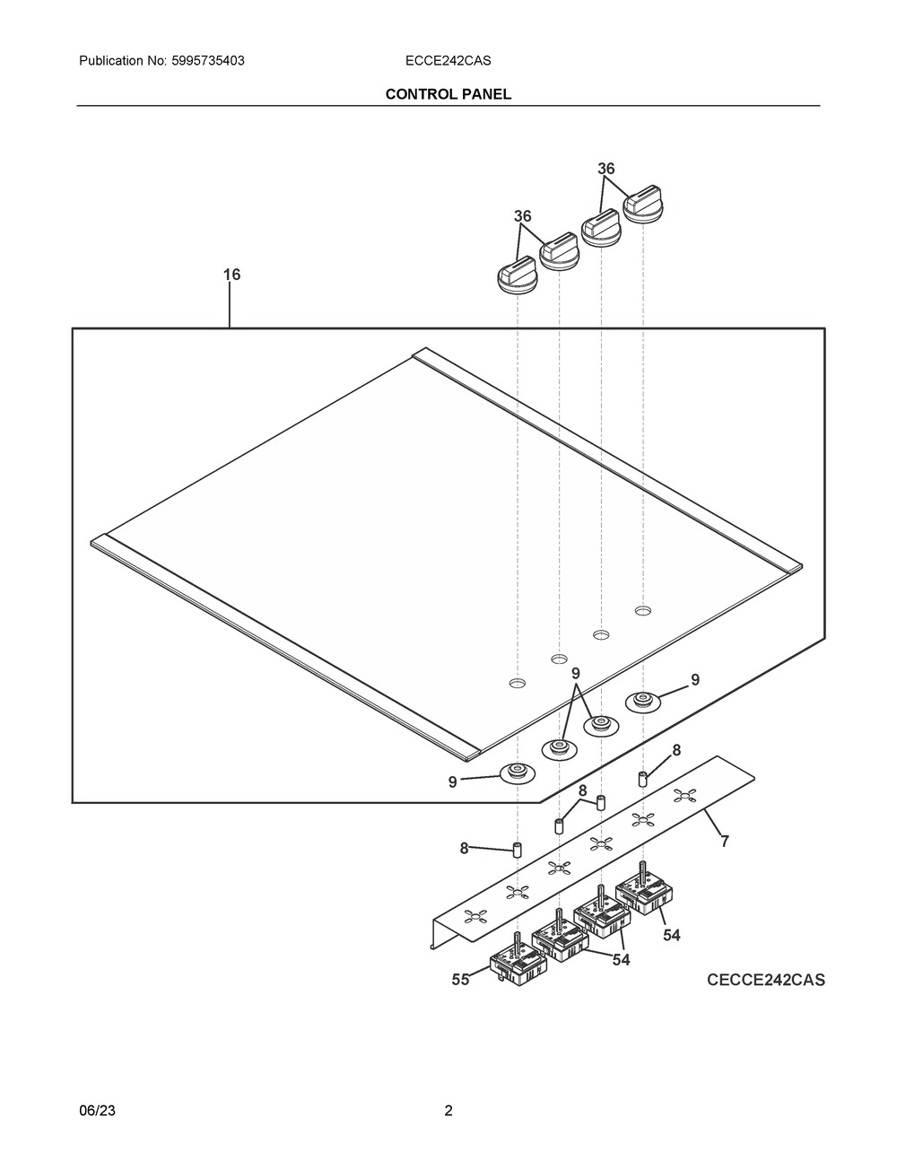 Control Panel Diagram and Parts List for ECCE242CAS  Frigidaire Cooktop