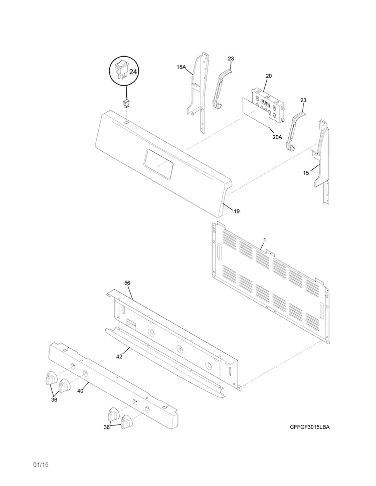Backguard Diagram and Parts List for FFGF3047LSG  Frigidaire Range