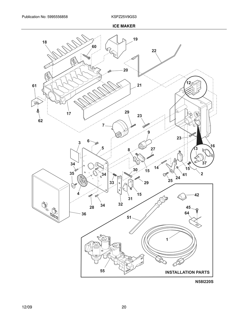Ice Maker 2 Diagram and Parts List for KSPZ25V9GS3  Frigidaire Refrigerator