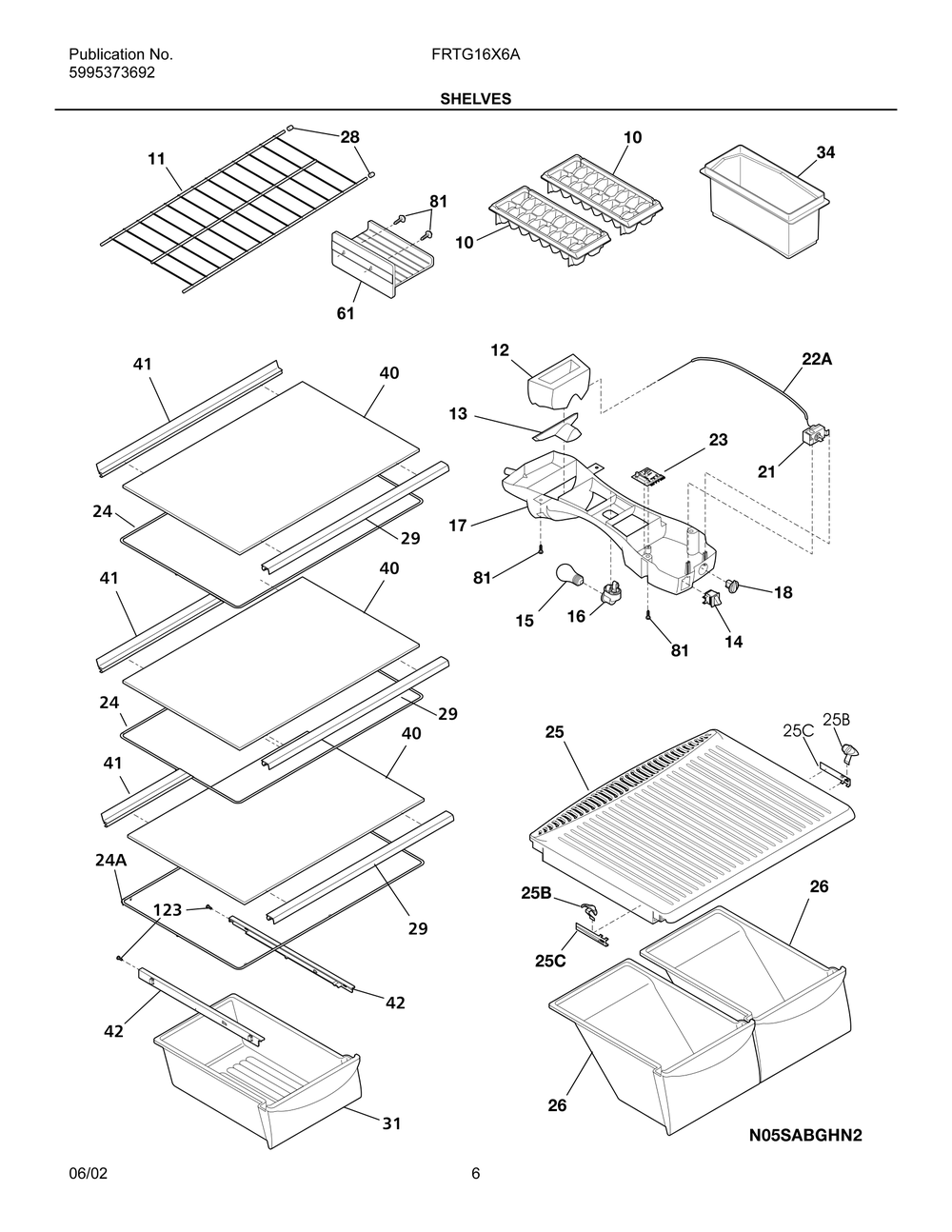 Shelves Diagram and Parts List for FRTG16X6AQ1  Frigidaire Refrigerator