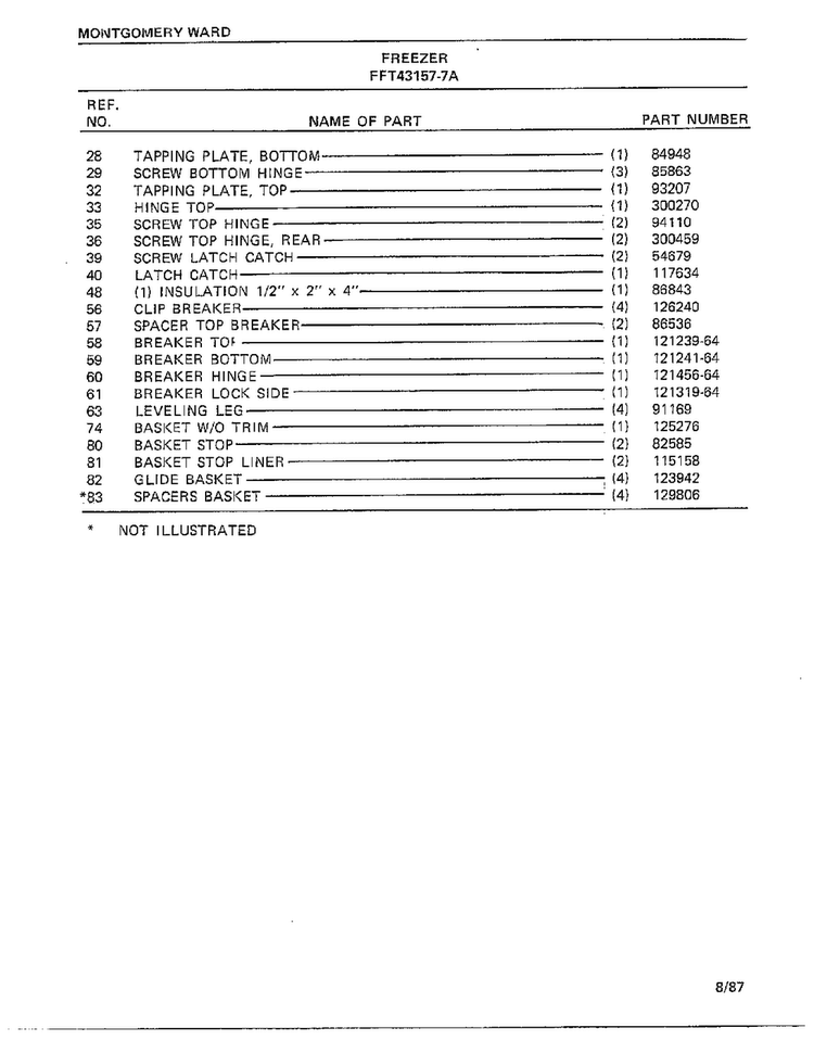 Freezer Page 6 Diagram and Parts List for 43157A-7  Frigidaire Freezer