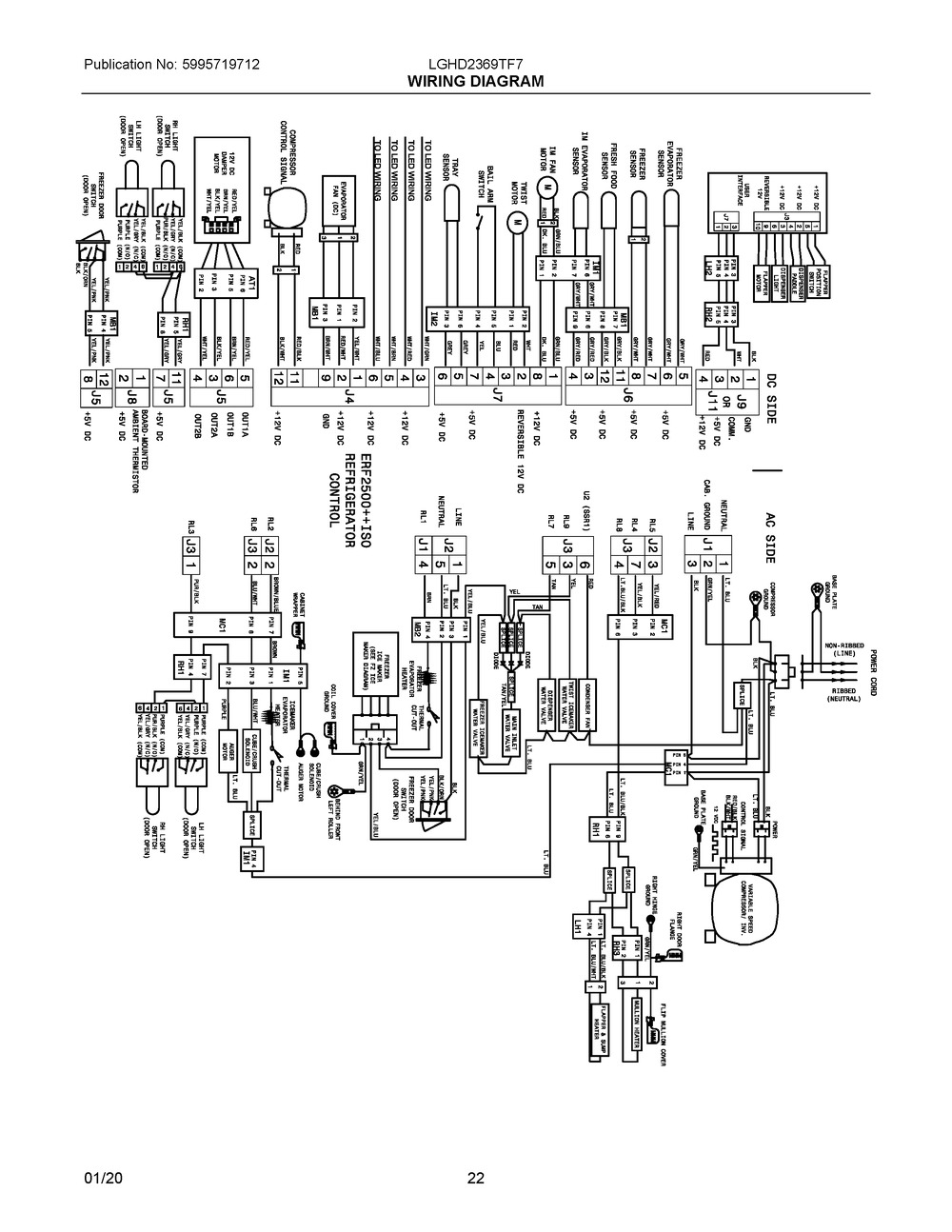 Wiring Diagram Diagram and Parts List for LGHD2369TF7  Frigidaire Refrigerator