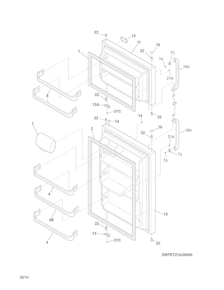 Doors Diagram and Parts List for FRT21G2NW9  Frigidaire Refrigerator