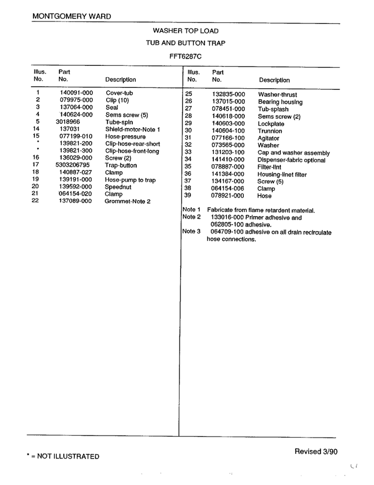 Tub And Washer Button Trap Page 2 Diagram and Parts List for 6287C  Frigidaire Washer