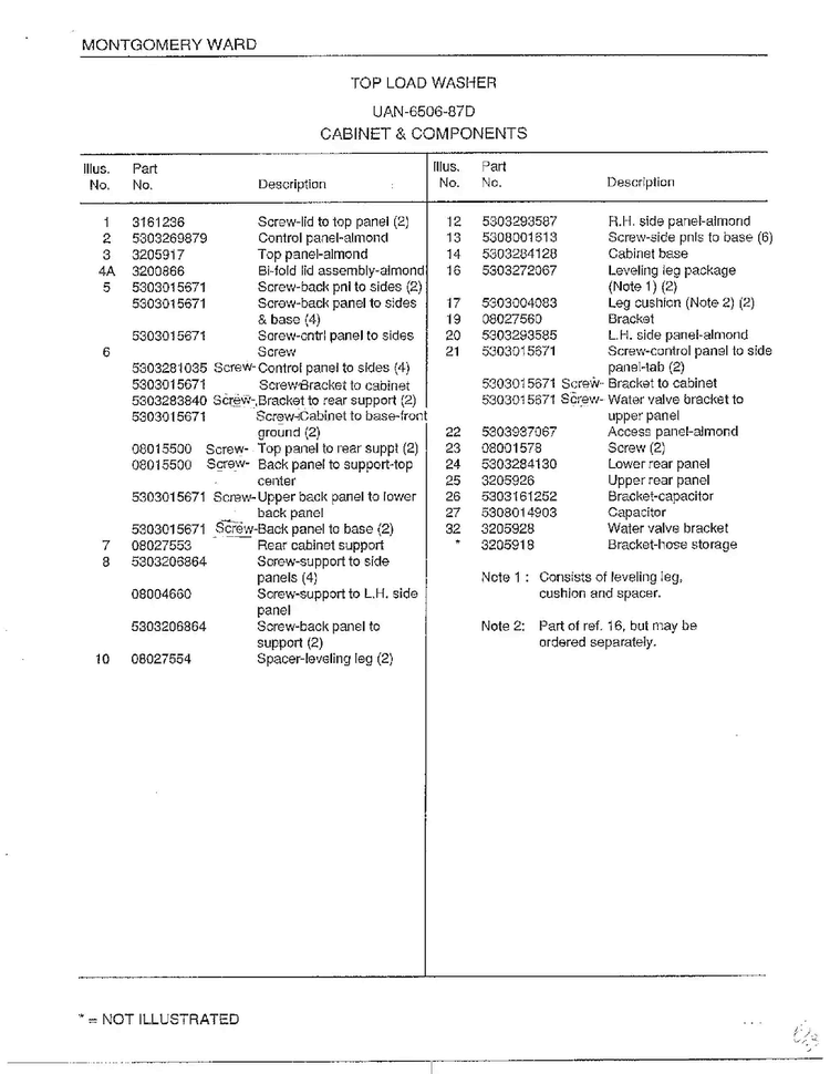 Cabinet And Components Page 2 Diagram and Parts List for 6506-87D  Frigidaire Washer