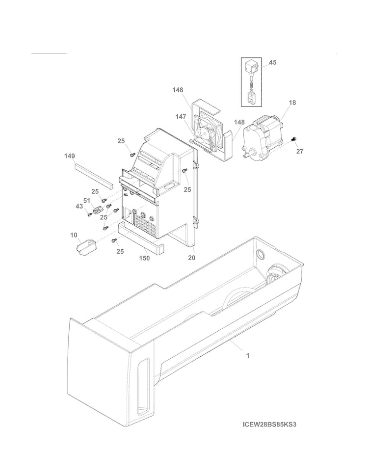 Ice Container Diagram and Parts List for 25370342412  Kenmore Refrigerator