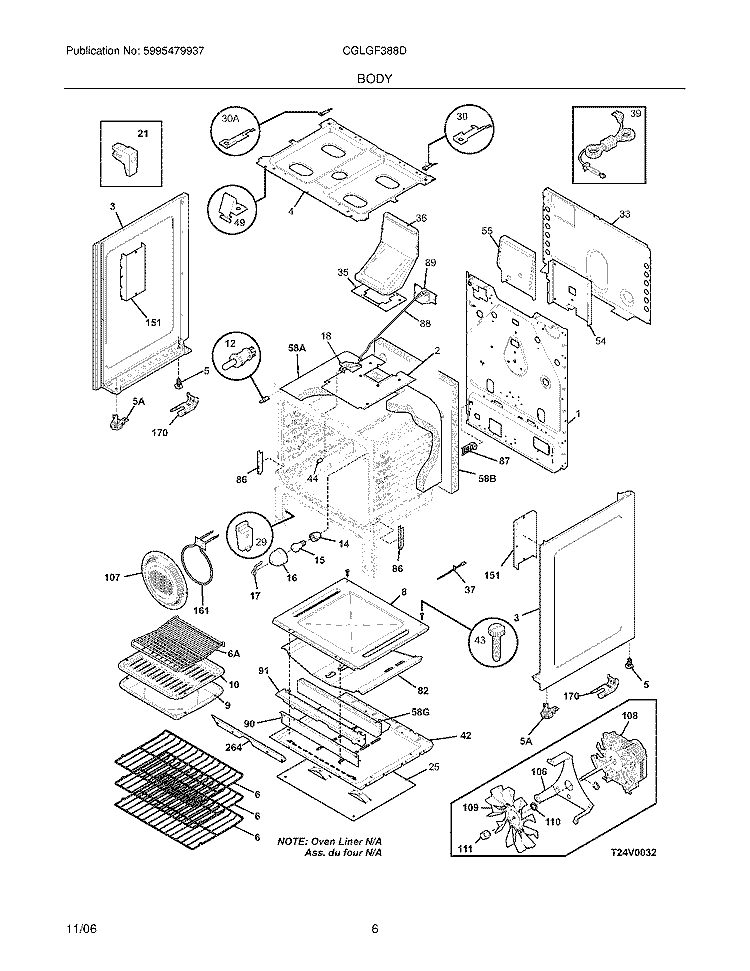 BODY Diagram and Parts List for CGLGF388DBG  Frigidaire Range
