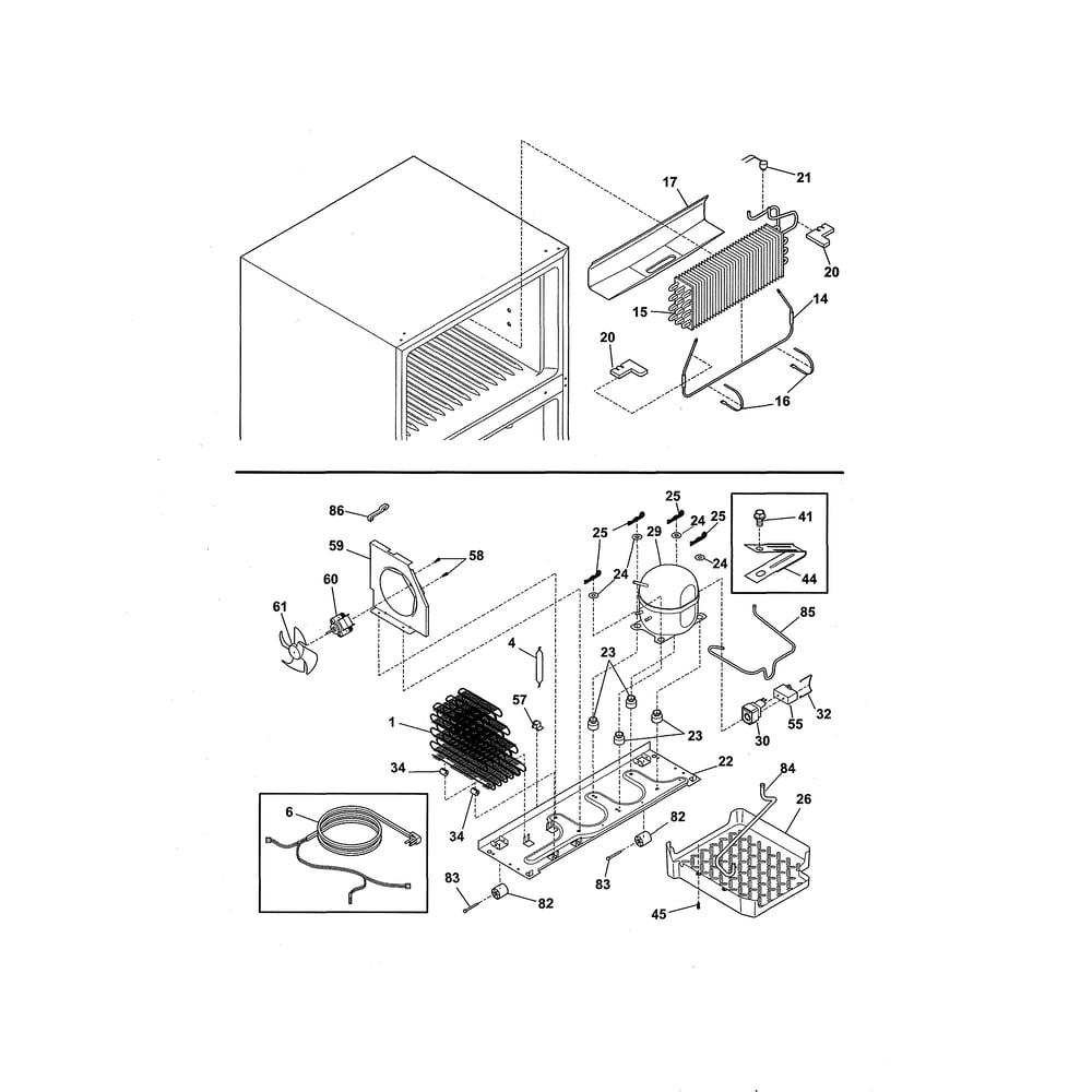System Diagram and Parts List for FFHI1817LW7  Frigidaire Refrigerator