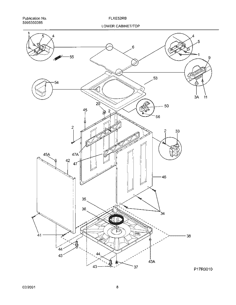 WSHR CAB, TOP Diagram and Parts List for FLXE52RBT9  Frigidaire Washer Dryer Combo