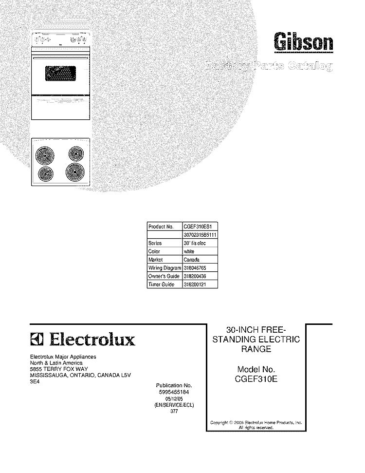 COVER Diagram and Parts List for CGEF310ES1  Gibson Range