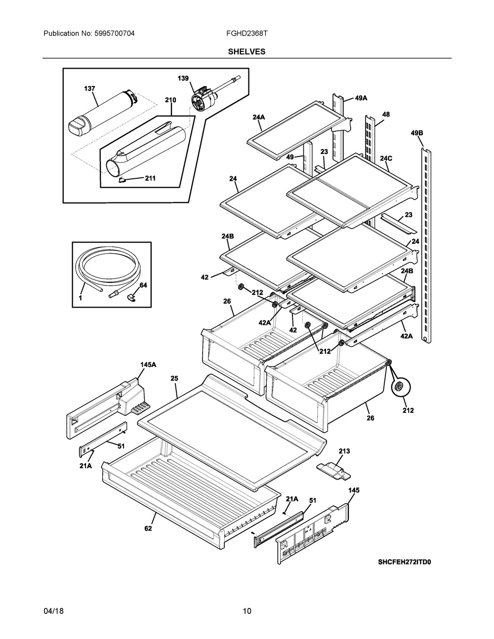 Shelves Diagram and Parts List for FGHD2368TF2  Frigidaire Refrigerator