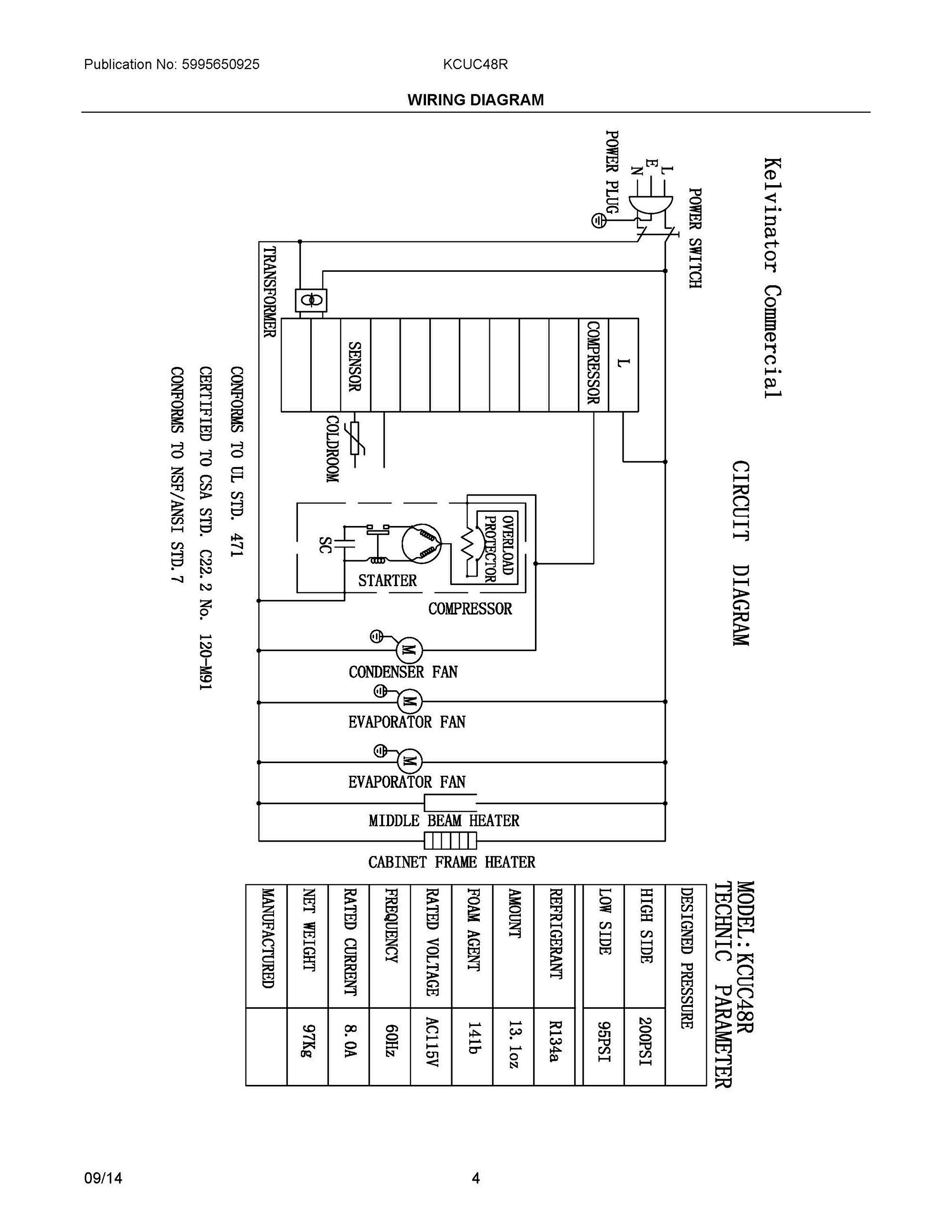 03 - WIRING DIAGRAM Diagram and Parts List for KCUC48R  Frigidaire Refrigerator