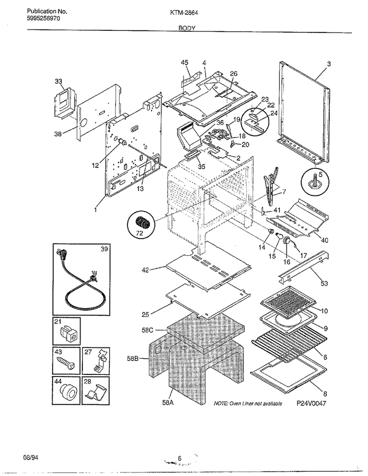 Body Diagram and Parts List for 2864-80B  Frigidaire Range