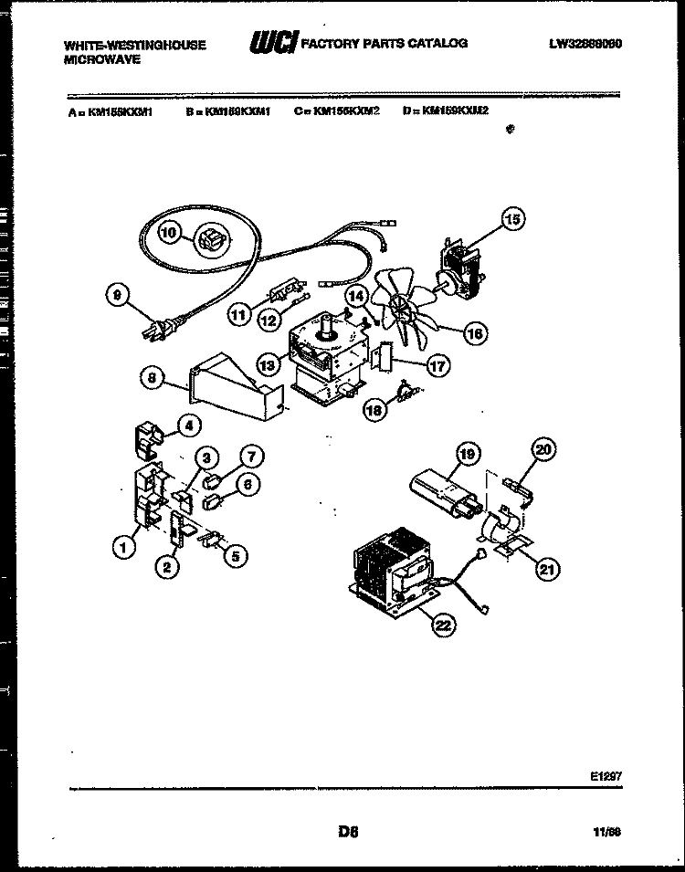 POWER CONTROL Diagram and Parts List for KM159KXM1  Frigidaire Microwave
