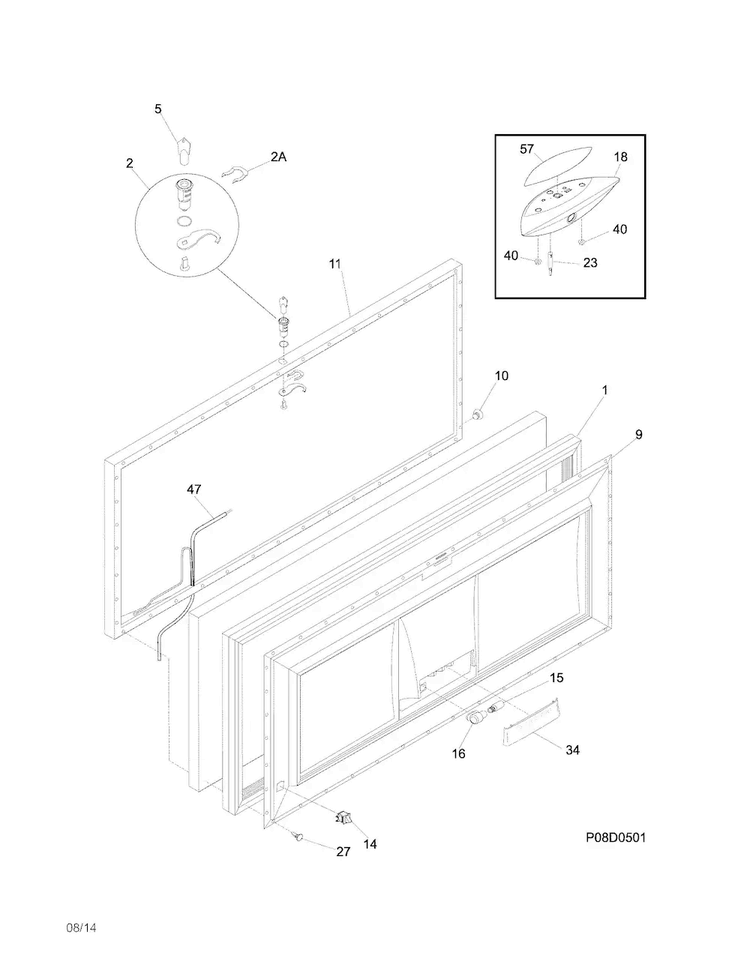 Door Diagram and Parts List for FGCH20M7LW3  Frigidaire Freezer