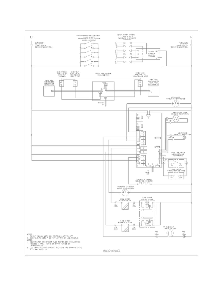 Wiring Diagram Diagram and Parts List for FPGF3077QFA  Frigidaire Range