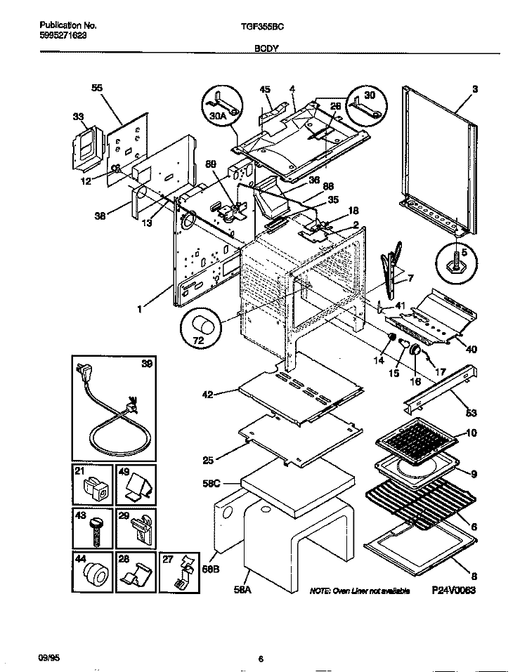 BODY Diagram and Parts List for TGF355BCWA  Tappan Range