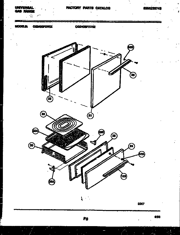 DOOR AND BROILER DRAWER PARTS Diagram and Parts List for CG240SP2W2  Frigidaire Range