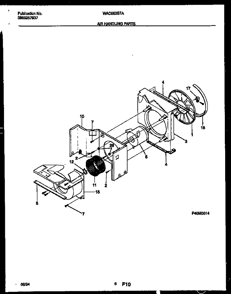 AIR HANDLING PARTS Diagram and Parts List for WAC053S7A4  Frigidaire Air Conditioner