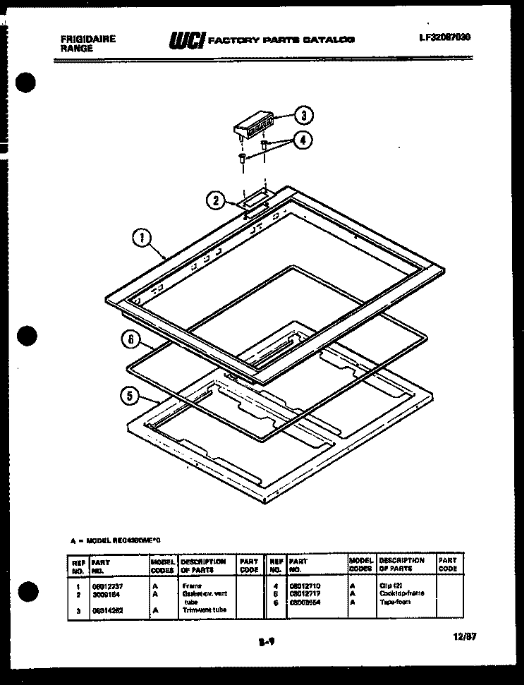 COOKTOP FRAME PARTS Diagram and Parts List for REG438QME0  Frigidaire Range
