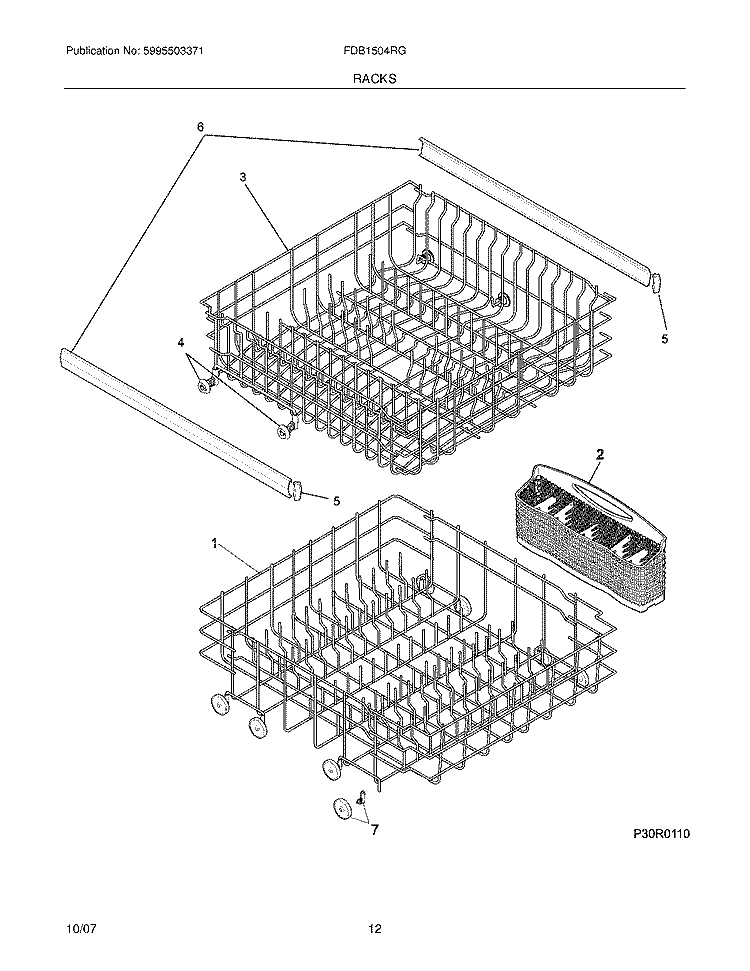 RACKS Diagram and Parts List for FDB1504RGQ0  Frigidaire Dishwasher