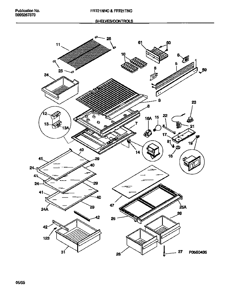 SHELVES / CONTROLS Diagram and Parts List for FRT21NNCW0  Frigidaire Refrigerator