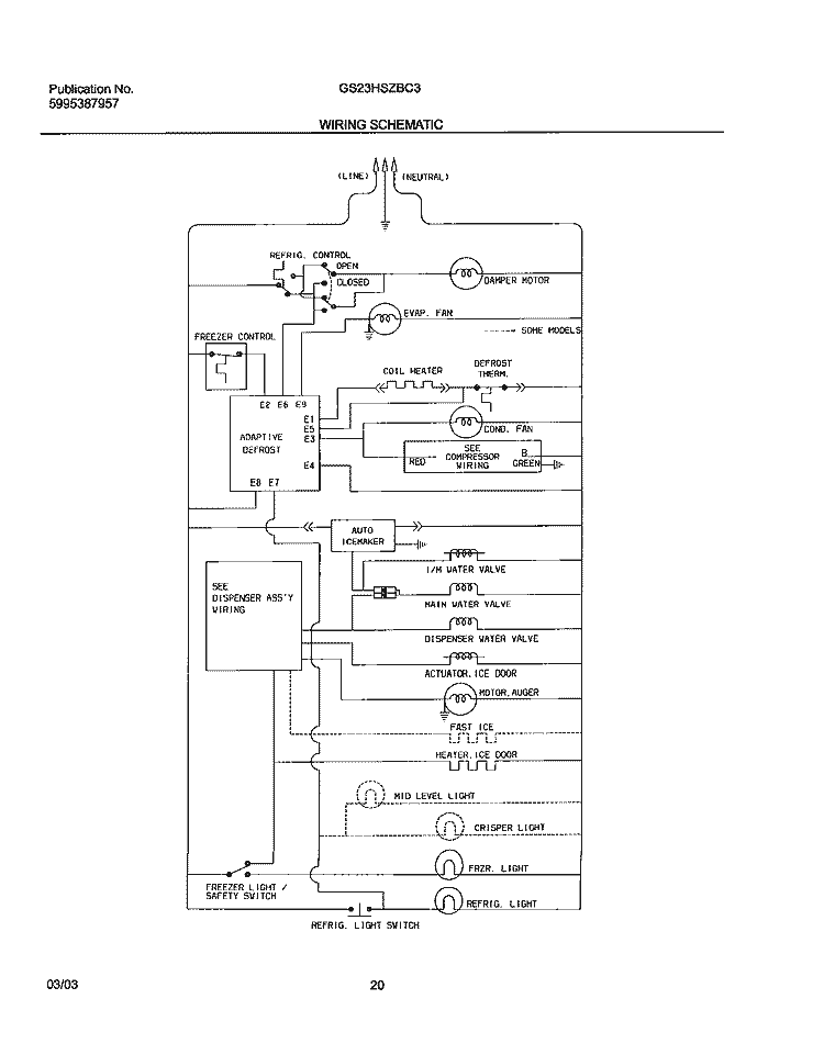 WIRING SCHEMATIC Diagram and Parts List for GS23HSZBC3  Frigidaire Refrigerator