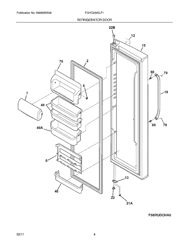 REFRIGERATOR DOOR Diagram and Parts List for FGHC2345LF1  Frigidaire Refrigerator