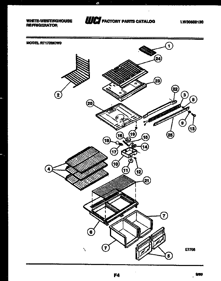SHELVES AND SUPPORTS Diagram and Parts List for RT173MCD0  Frigidaire Refrigerator