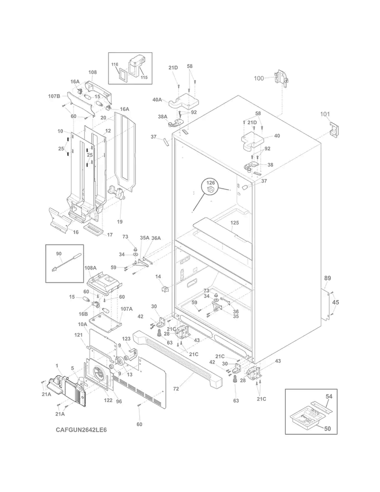Cabinet Diagram and Parts List for FGUN2642LP6  Frigidaire Refrigerator
