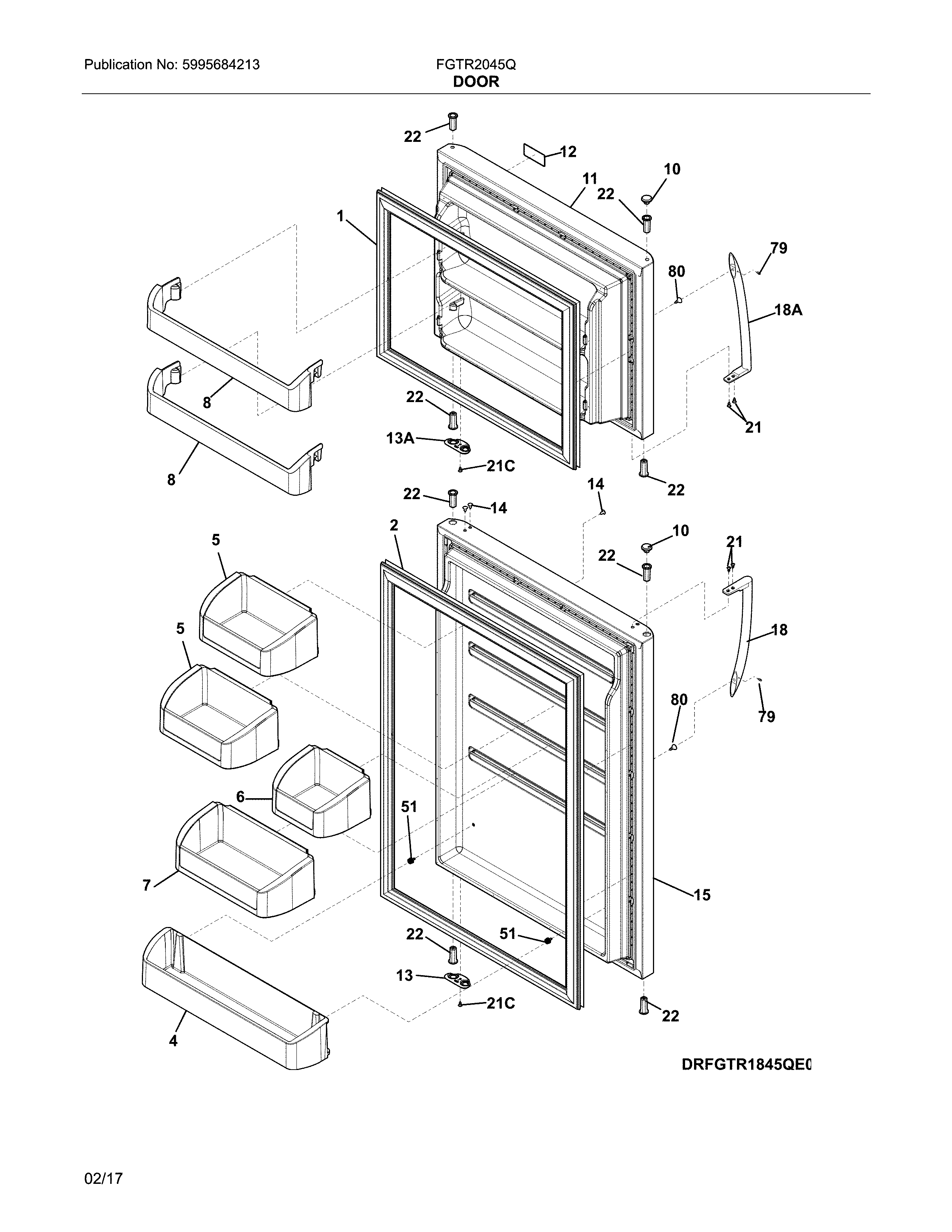Door Diagram and Parts List for FGTR2045QP2  Frigidaire Refrigerator