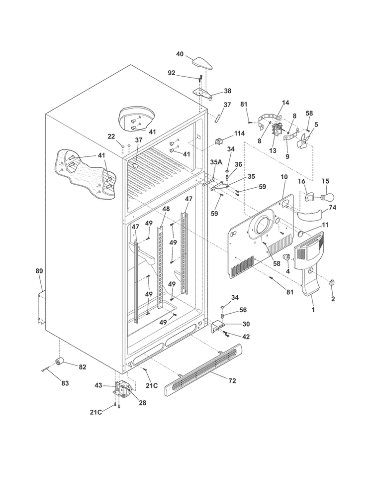 Cabinet Diagram and Parts List for FPHI1888PF0  Frigidaire Refrigerator