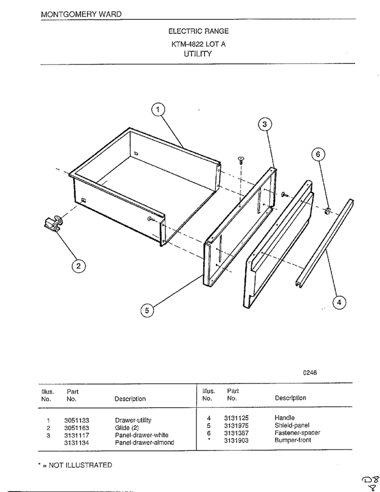Utility Diagram and Parts List for 4822A  Frigidaire Range