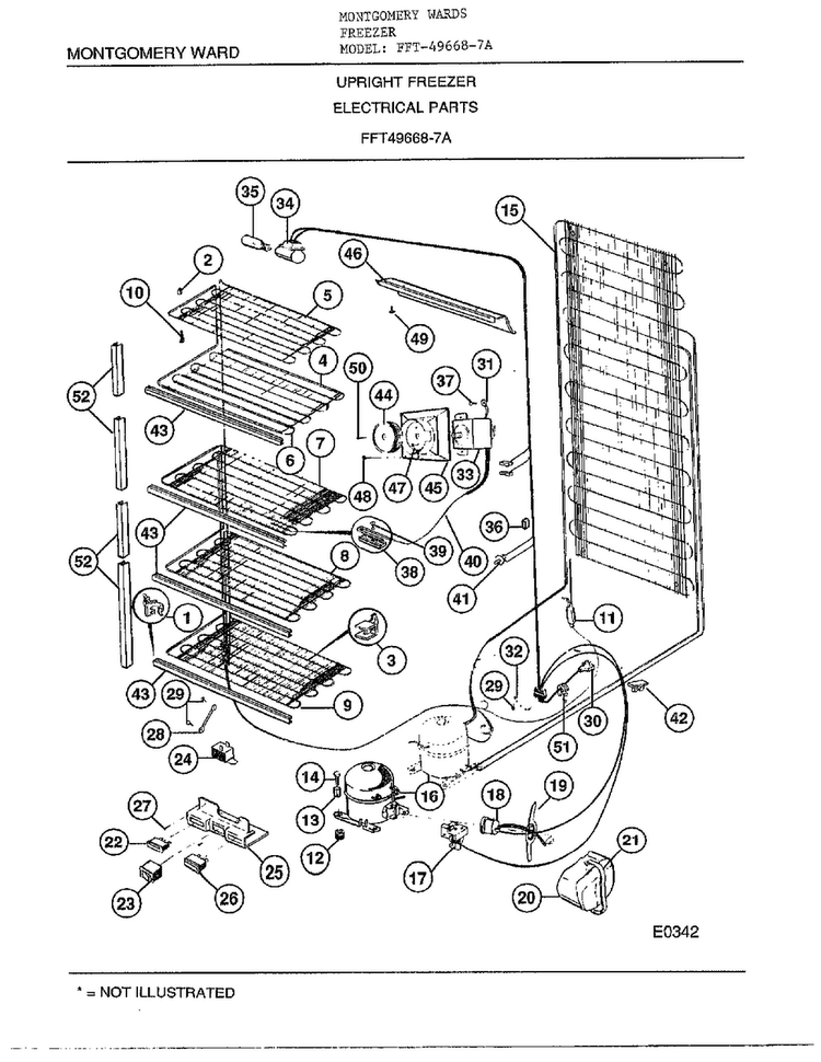 Electrical Parts Diagram and Parts List for 49668-7A  Frigidaire Freezer