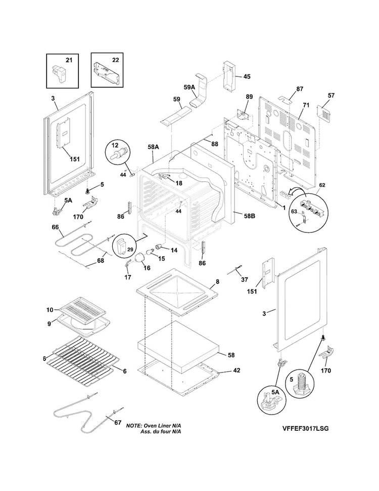 Body Diagram and Parts List for LFEF3048QFA  Frigidaire Range
