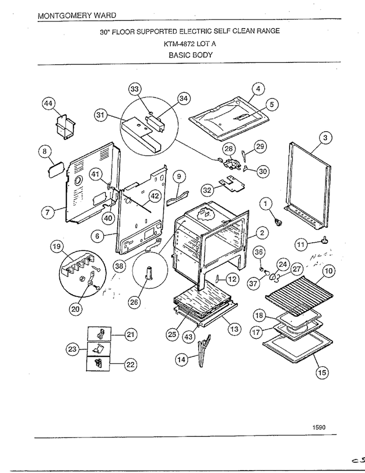 Basic Body Diagram and Parts List for 4872A  Frigidaire Range