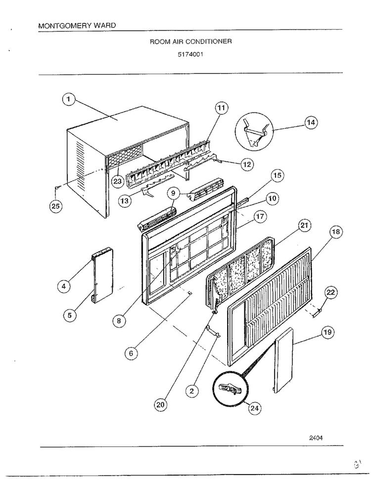 Room Air Conditioner Diagram and Parts List for 5174001  Frigidaire Air Conditioner