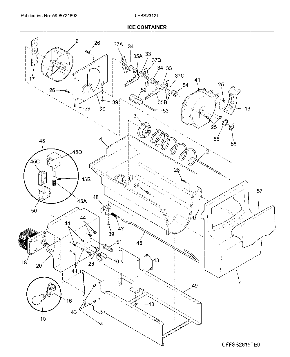 Container Diagram and Parts List for LFSS2312TP4  Frigidaire Refrigerator
