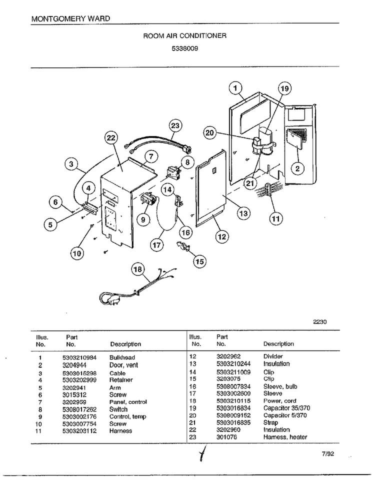Room Air Conditioner Page 4 Diagram and Parts List for 5338009  Frigidaire Air Conditioner