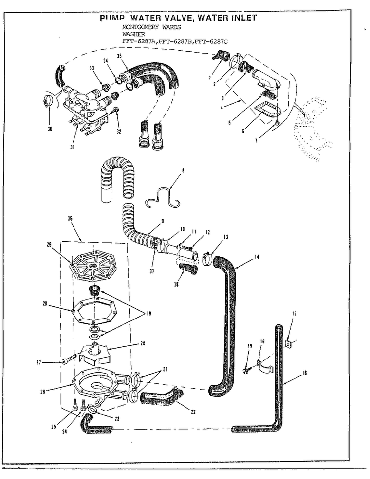 Pump/valve/inlet Diagram and Parts List for 6287C  Frigidaire Washer