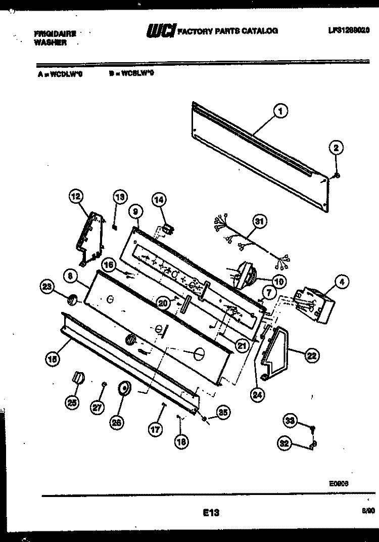 CONSOLE AND CONTROL PARTS Diagram and Parts List for WCDLW0  Frigidaire Washer
