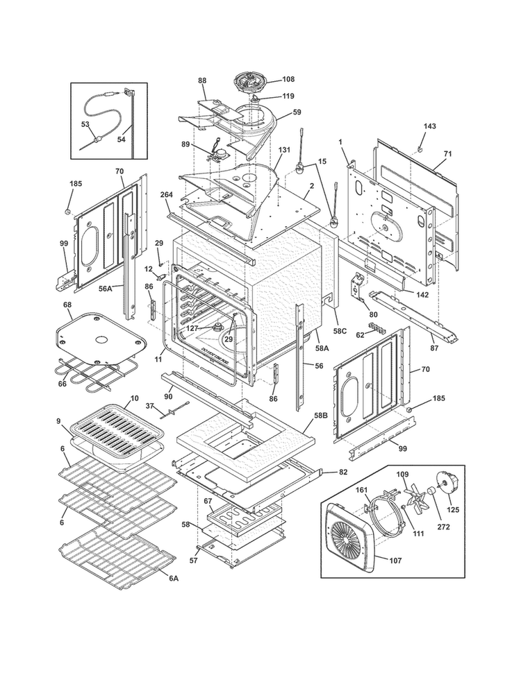 Body Diagram and Parts List for FGEW2765PFB  Frigidaire Wall Oven