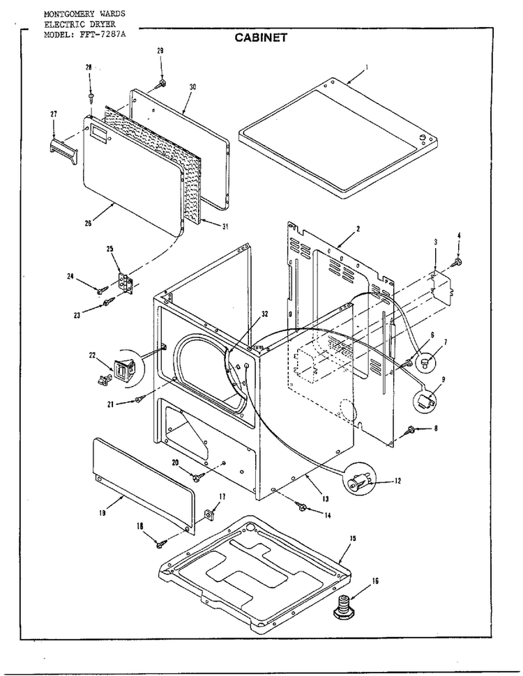 Electric Dryer Cabinet Diagram and Parts List for 7287A  Frigidaire Dryer