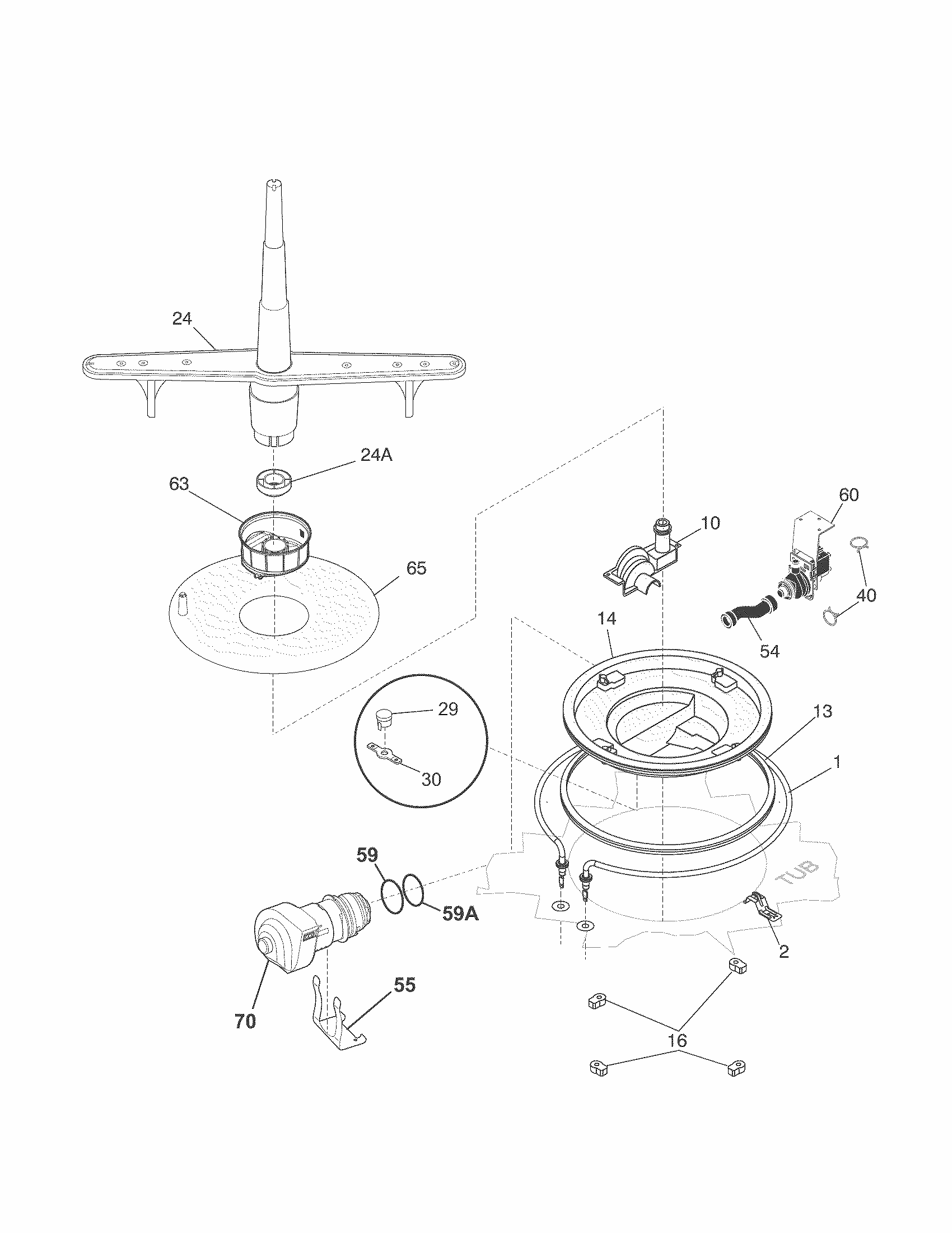 Motor & Pump Diagram and Parts List for 58714014408A  Kenmore Dishwasher