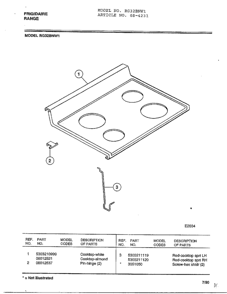 Frigidaire Range Page 2 Diagram and Parts List for 4231  Frigidaire Range