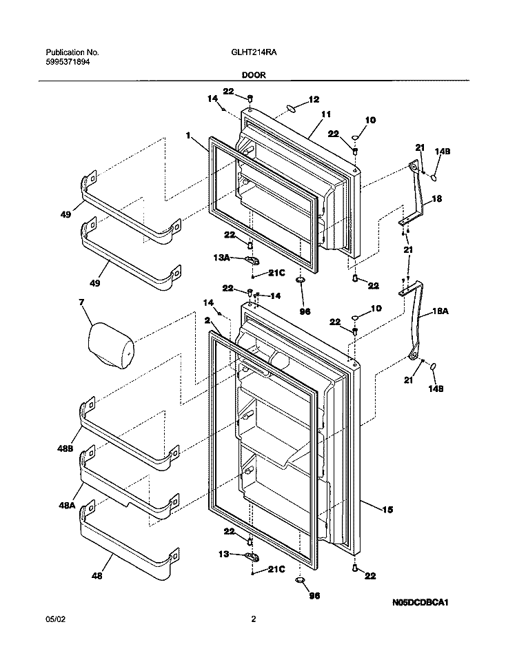 DOORS Diagram and Parts List for GLHT214RAW3  Frigidaire Refrigerator