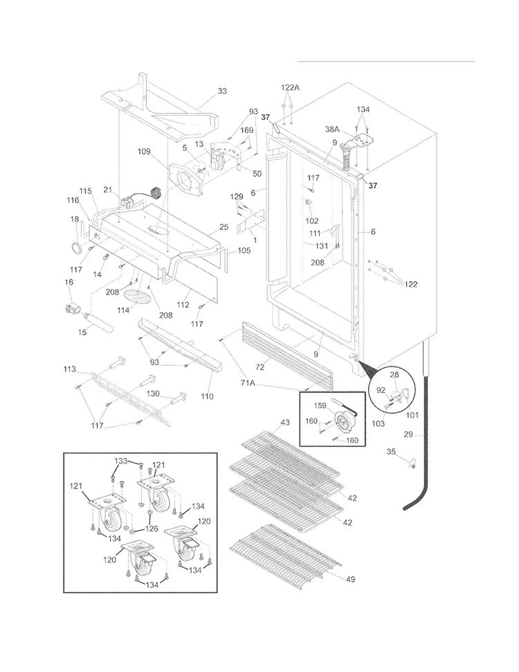 Cabinet Diagram and Parts List for KRS220RHY3  Kelvinator Refrigerator