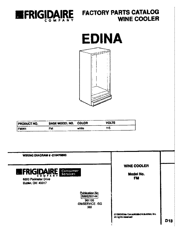 COVER Diagram and Parts List for FMW1  Frigidaire Freezer