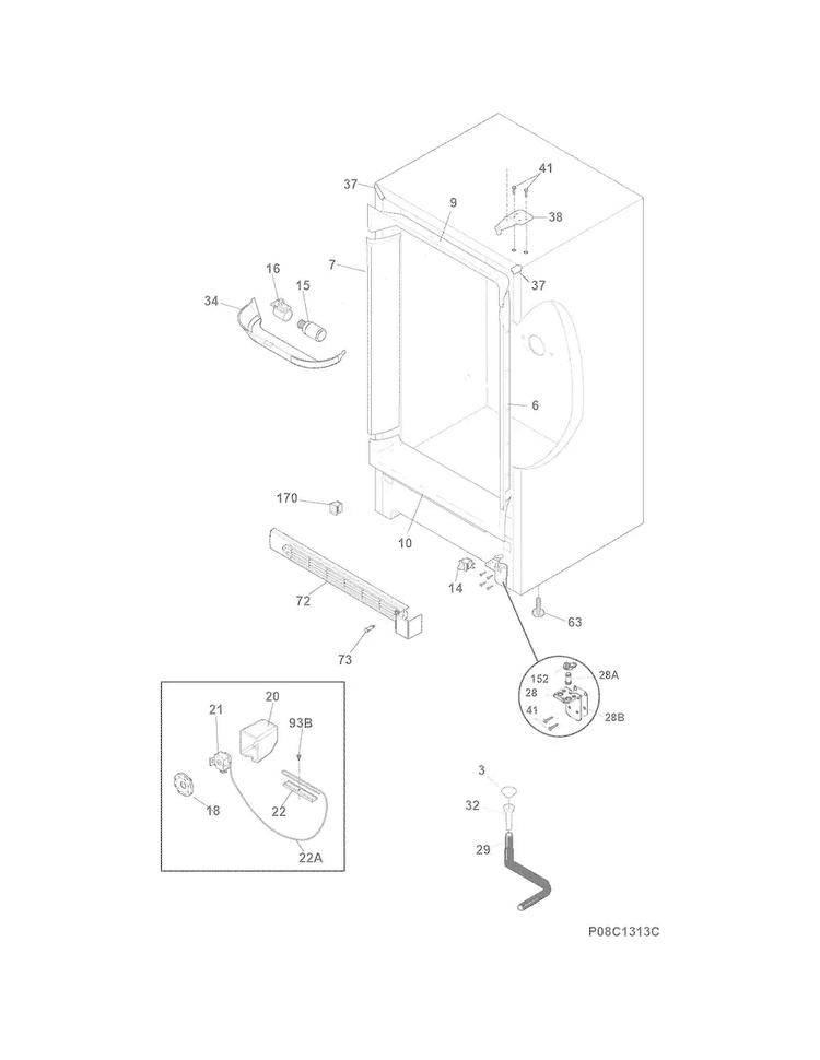 Cabinet Diagram and Parts List for FFFU21M1QWA  Frigidaire Freezer
