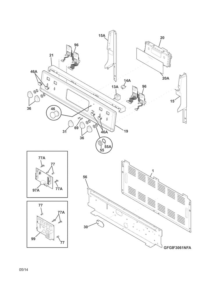 Backguard Diagram and Parts List for CGIF3061NFB  Frigidaire Range